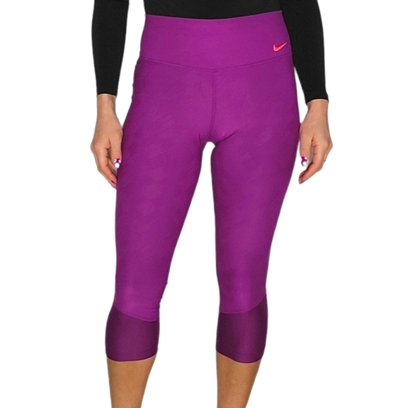 Nike Pants - Nike DRI-FIT Purple Crop Leggings Mesh Hem Size Small